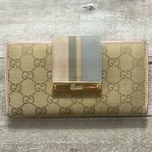 GUCCI Canvas Bifold Long Wallet with pink leather - Picture 1 of 7